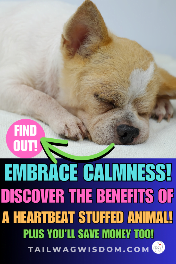 cute puppy naps with a heartbeat stuffed animal near